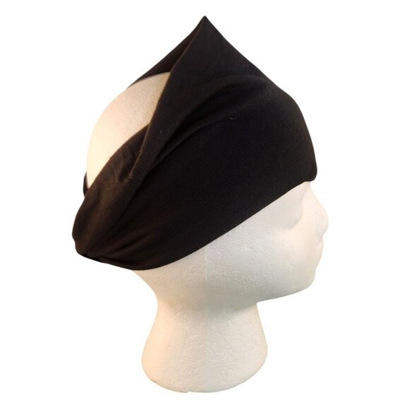 Black Knit Headwrap Hairband Soft Stretchy Headband Fabric Unisex Sweatband - Picture 1 of 8
